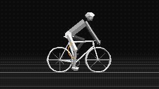 Ciclista com o pedal às 6 horas; um arco no joelho marca o ângulo de 150° entre coxa e perna.
