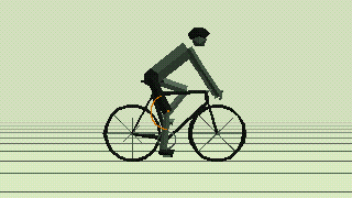 Ciclista com o pedal às 6 horas; um arco no joelho marca o ângulo de 150° entre coxa e perna.